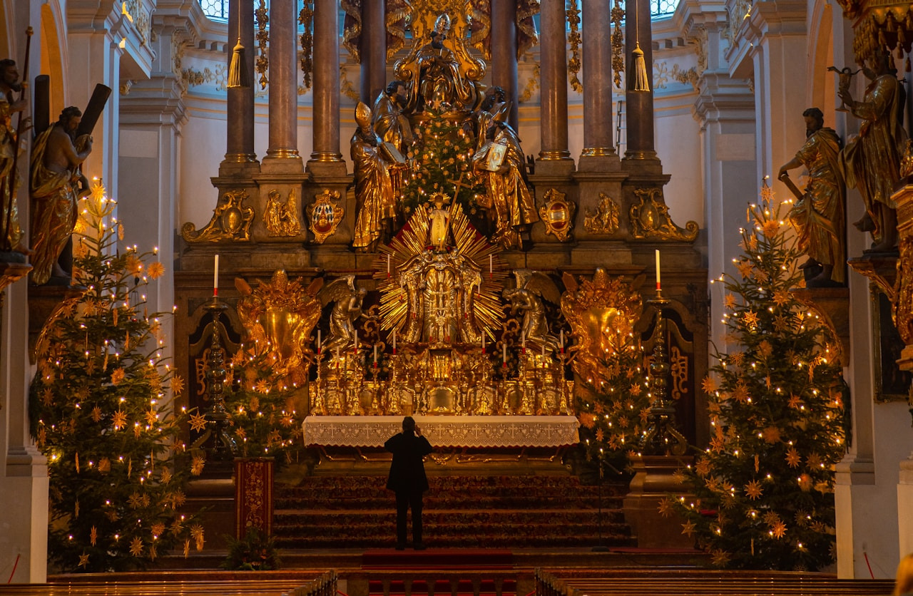 A person standing in front of a christmas tree, Ultra